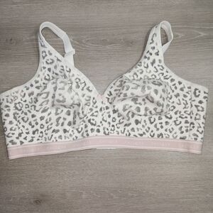 Cacique Unlined Full Coverage No Wire Bra White Leopard Print 48DD,Thick‎ Straps